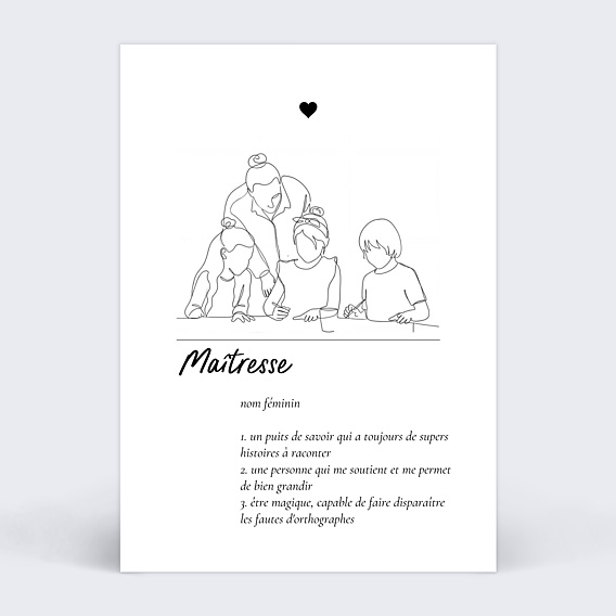 Carte de remerciement Définition maîtresse line art