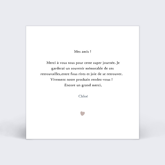 Carte de remerciement Petit coeur Verso