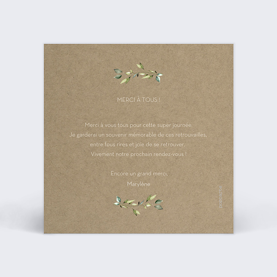 Carte de remerciement Couronne de Feuilles sur Kraft Verso