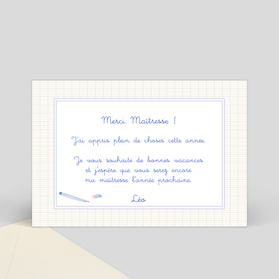 Carte de remerciement Merci Maîtresse Verso
