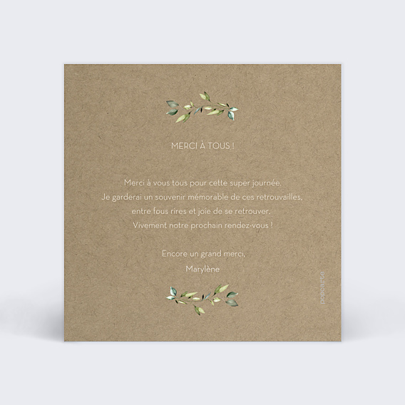 Remerciements Toutes Occasions Couronne de Feuilles sur Kraft