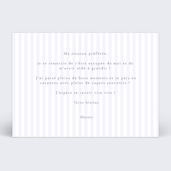 Carte de remerciement Petit Ourson Rayé Verso