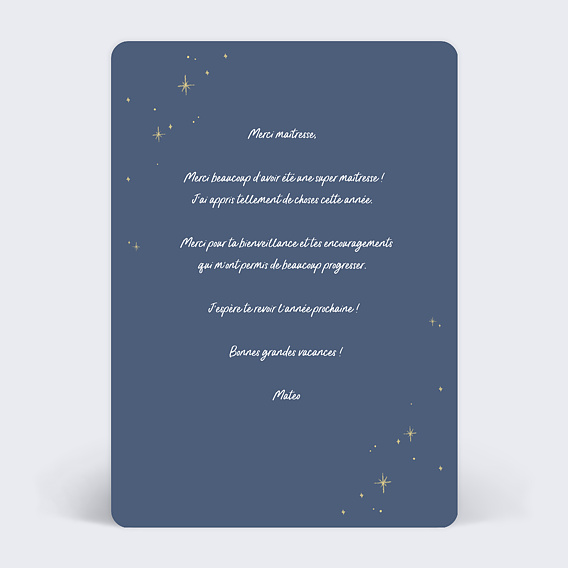 Carte de remerciement Supermaîtresse Verso