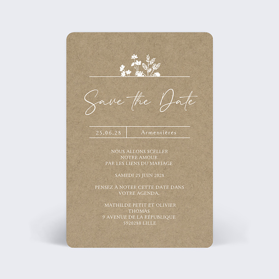Save the date Bouquet Champêtre