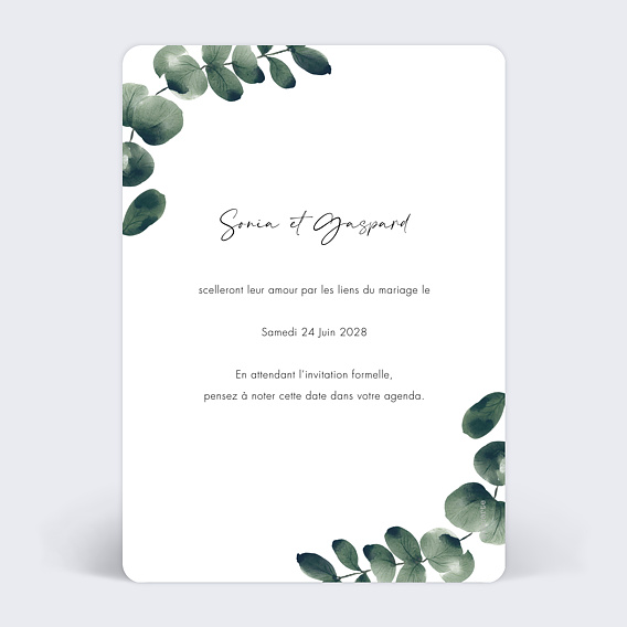 Save the date Branche d'Eucalyptus Verso