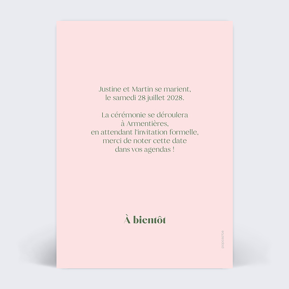 Save the date Date verticale sans photo Verso