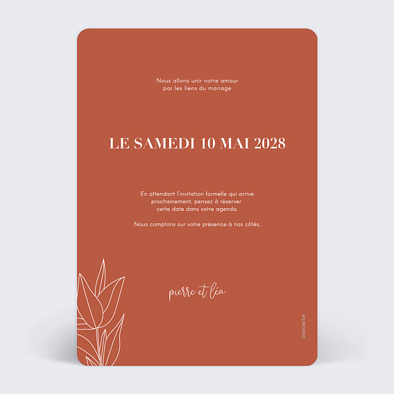 Save the date Terracotta Flowers Verso