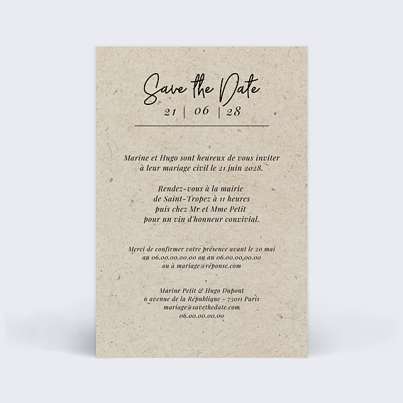 Save the date Esprit Chiné Simple Verso