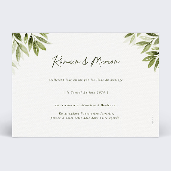 Save the date Lauriers Suspendus Verso