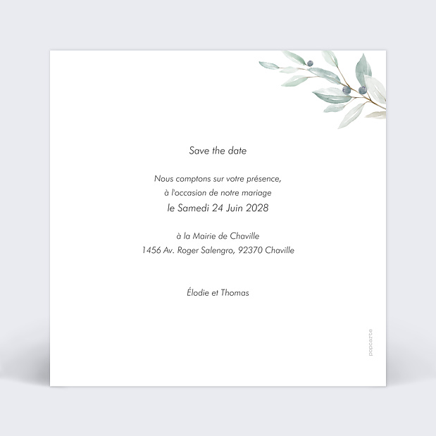 Save the Date Couronne Aquarelle Verso
