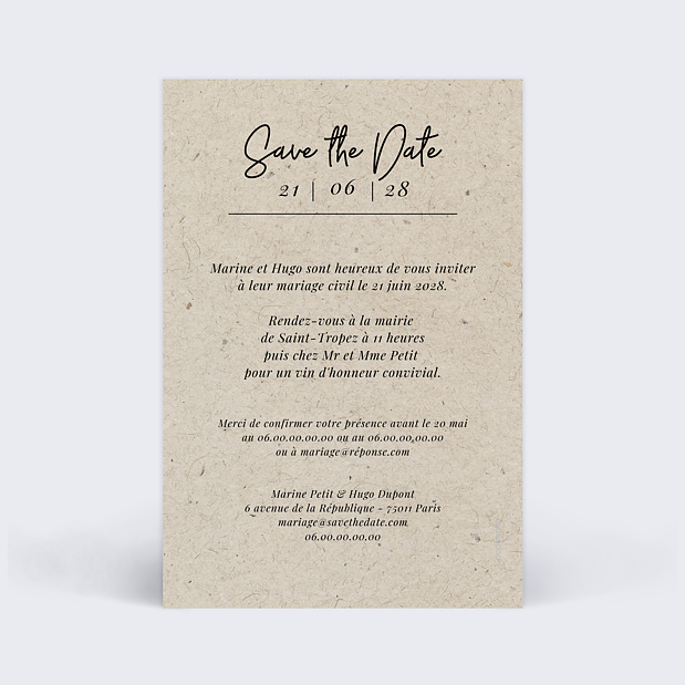 Save the Date Esprit Chiné Simple Verso