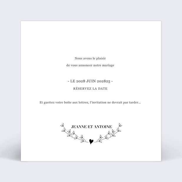 Save the date Cœur bucolique Verso