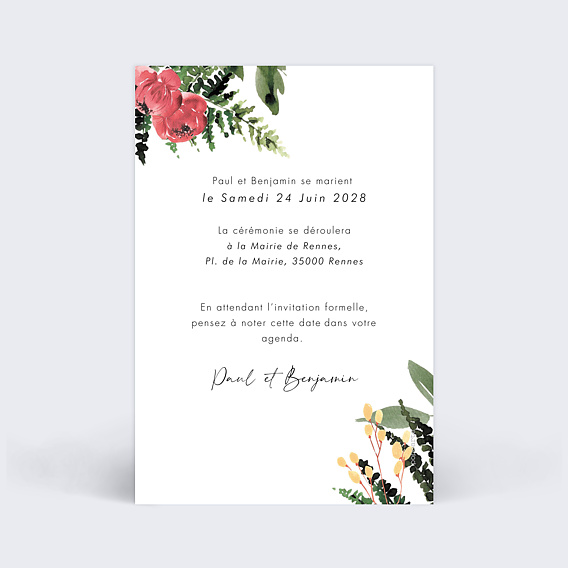 Save the date Bouquet Aquarelle Verso