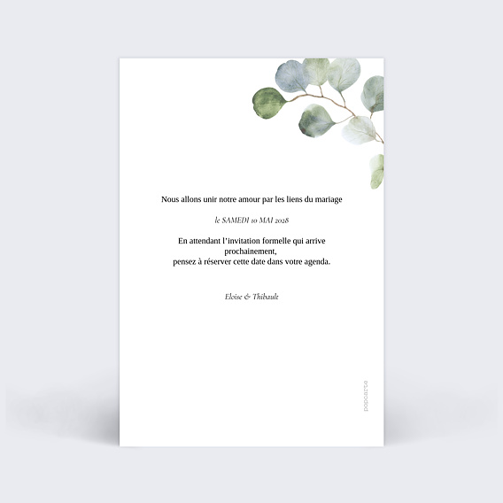 Save the date Couronne Ocre Eucalyptus Verso