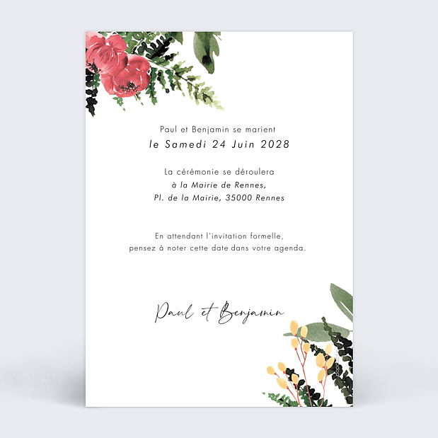 Save the Date Bouquet Aquarelle Verso