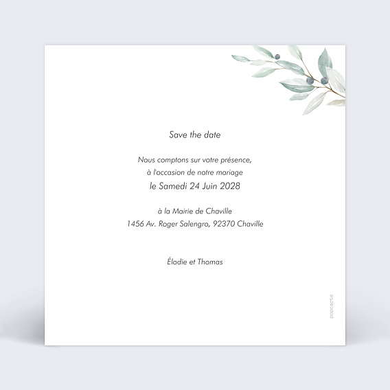 Save the date Couronne Aquarelle Verso