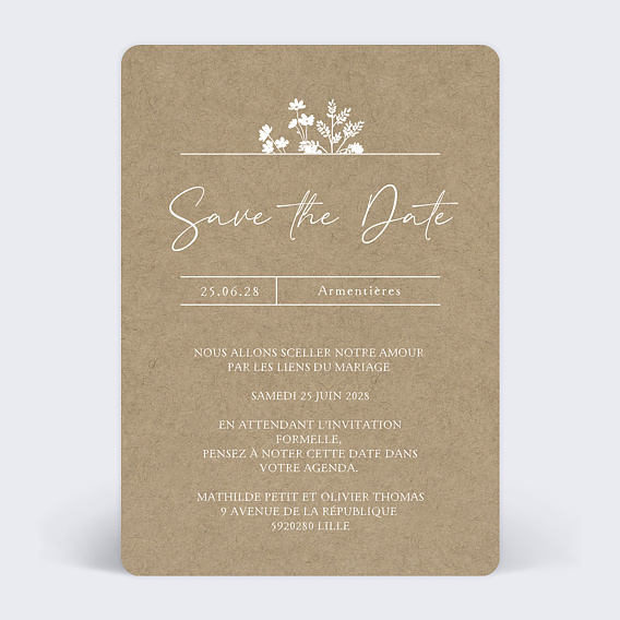 Save the date Bouquet Champêtre
