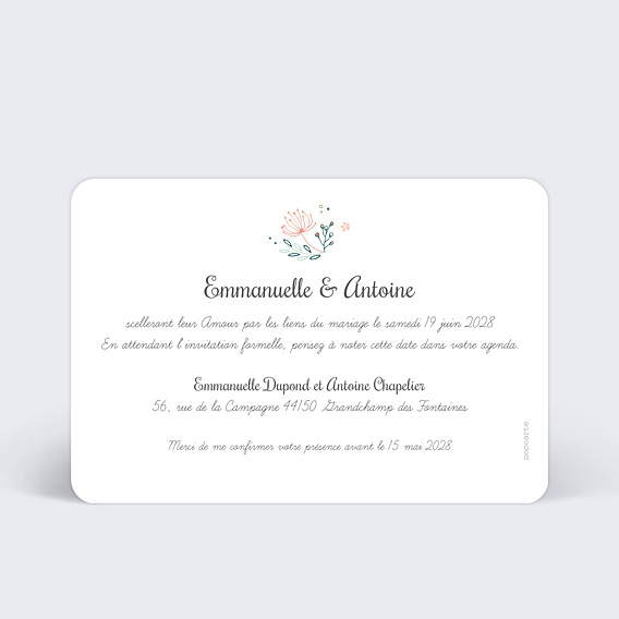 Save the date Couronne de fleurs Verso