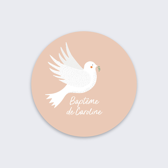 Sticker Baptême Petite Colombe Rose
