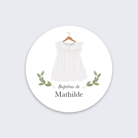 Stickers Baptême Petite Robe Blanche Personnalisable