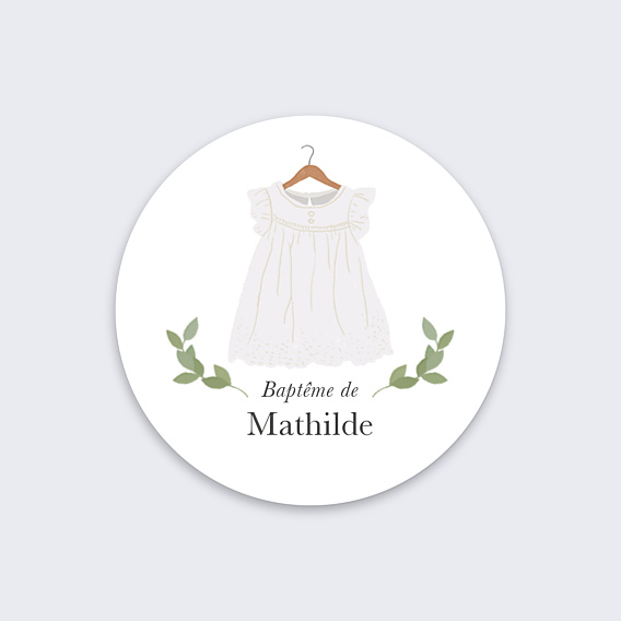 Stickers Baptême Petite Robe Blanche Personnalisable