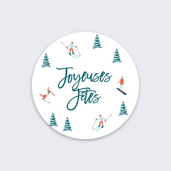Stickers de Noël  Hiver Skieurs Recto