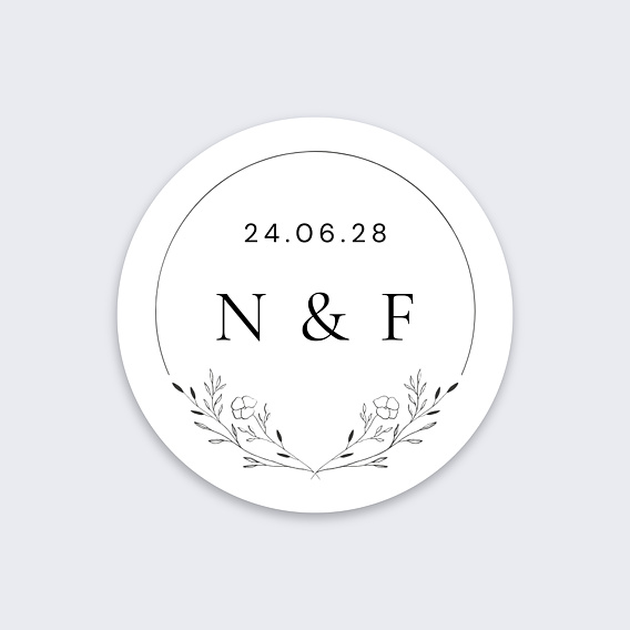 Stickers mariage Initiales Fleuries Recto