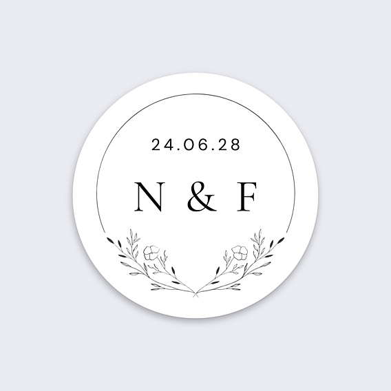 Sticker Mariage Initiales Fleuries