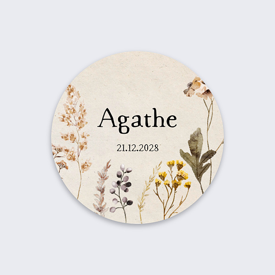 Sticker naissance Fleurs sechées Recto