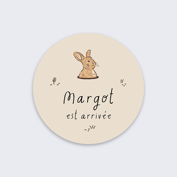 Sticker naissance lapin dans son terrier Recto
