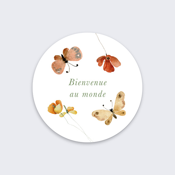 Sticker Naissance Papillon champêtre