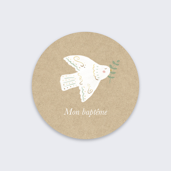Stickers baptême Colombe kraft