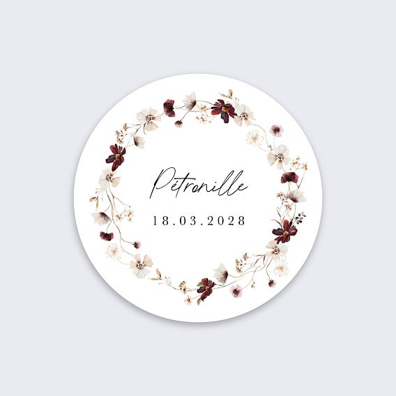 Stickers baptême Couronne de Fleurs Sauvages