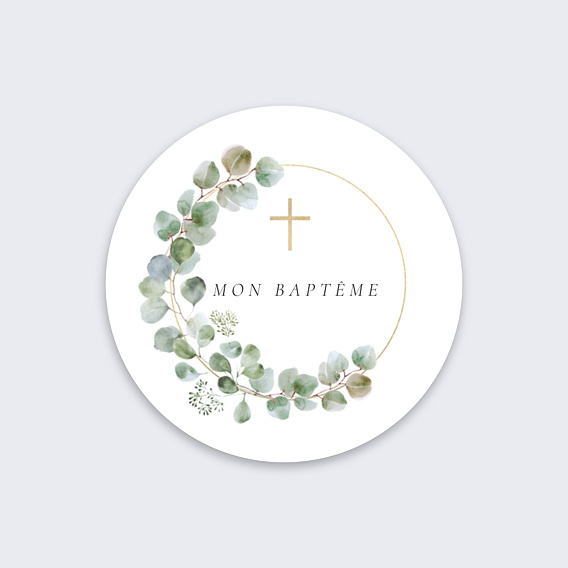 Stickers Baptême Couronne Ocre Eucalyptus