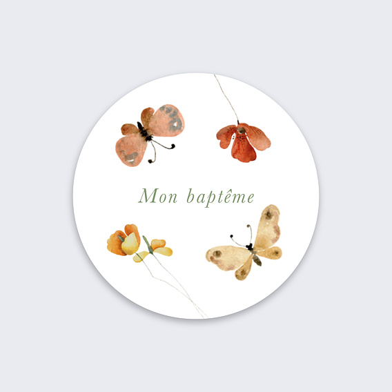 Stickers Baptême Papillon champêtre