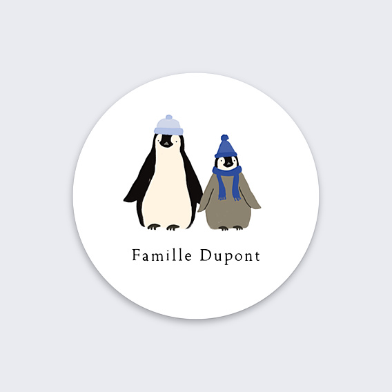 Stickers Voeux Personnalisable Famille Pingouin