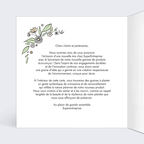Carte postale publicitaire Evénementielle avec Graines