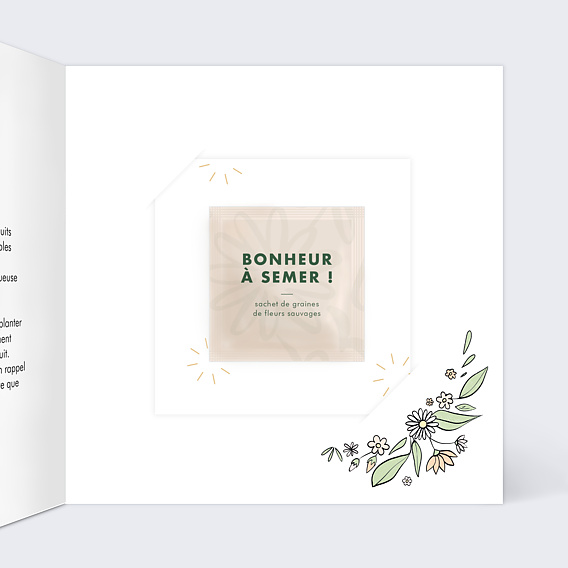 Carte postale publicitaire Evénementielle avec Graines Intérieur Droit