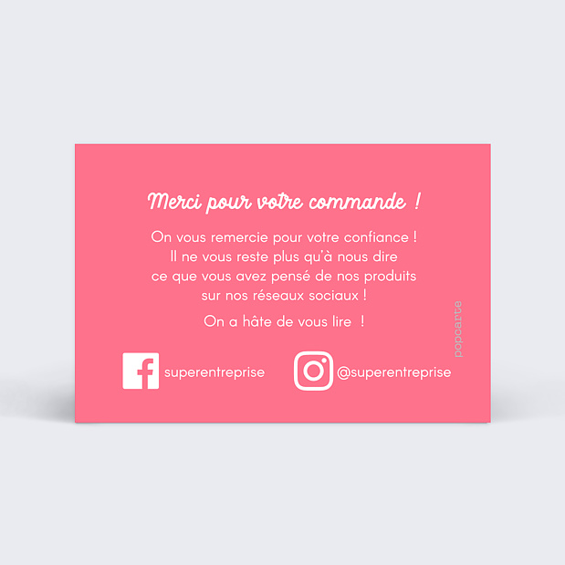 Support de Communication Merci Commande Rose Verso