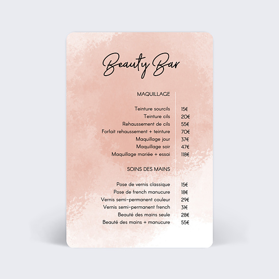 Affiche entreprise Beauty bar prix Recto