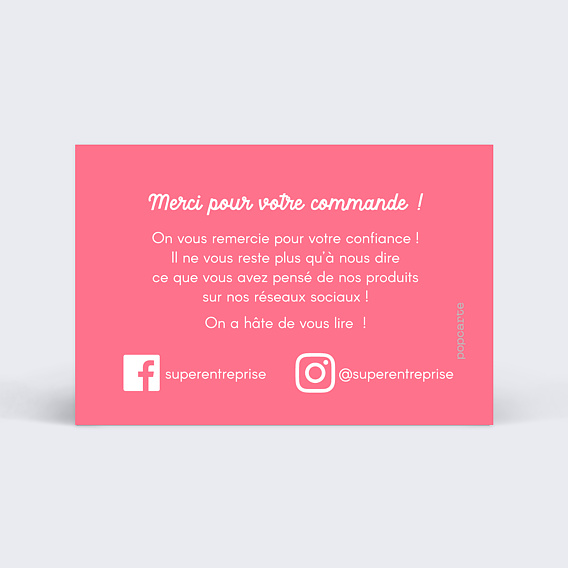 Carte remerciement professionnel Merci Commande Rose Verso