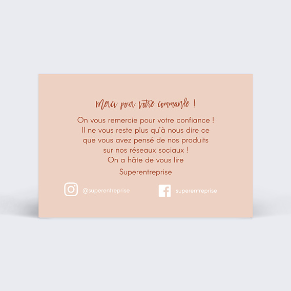 Carte remerciement professionnel Merci Commande Bohème Verso