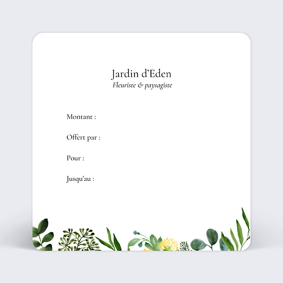 Carte cadeau Fleuriste paysagiste Verso