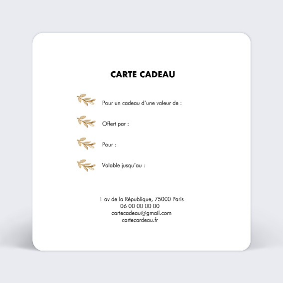 Carte cadeau Golden jungle Verso